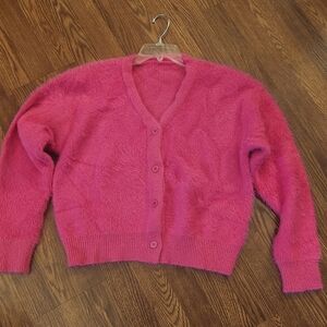 SHEIN Fuzzy Pink Cardigan Sweater